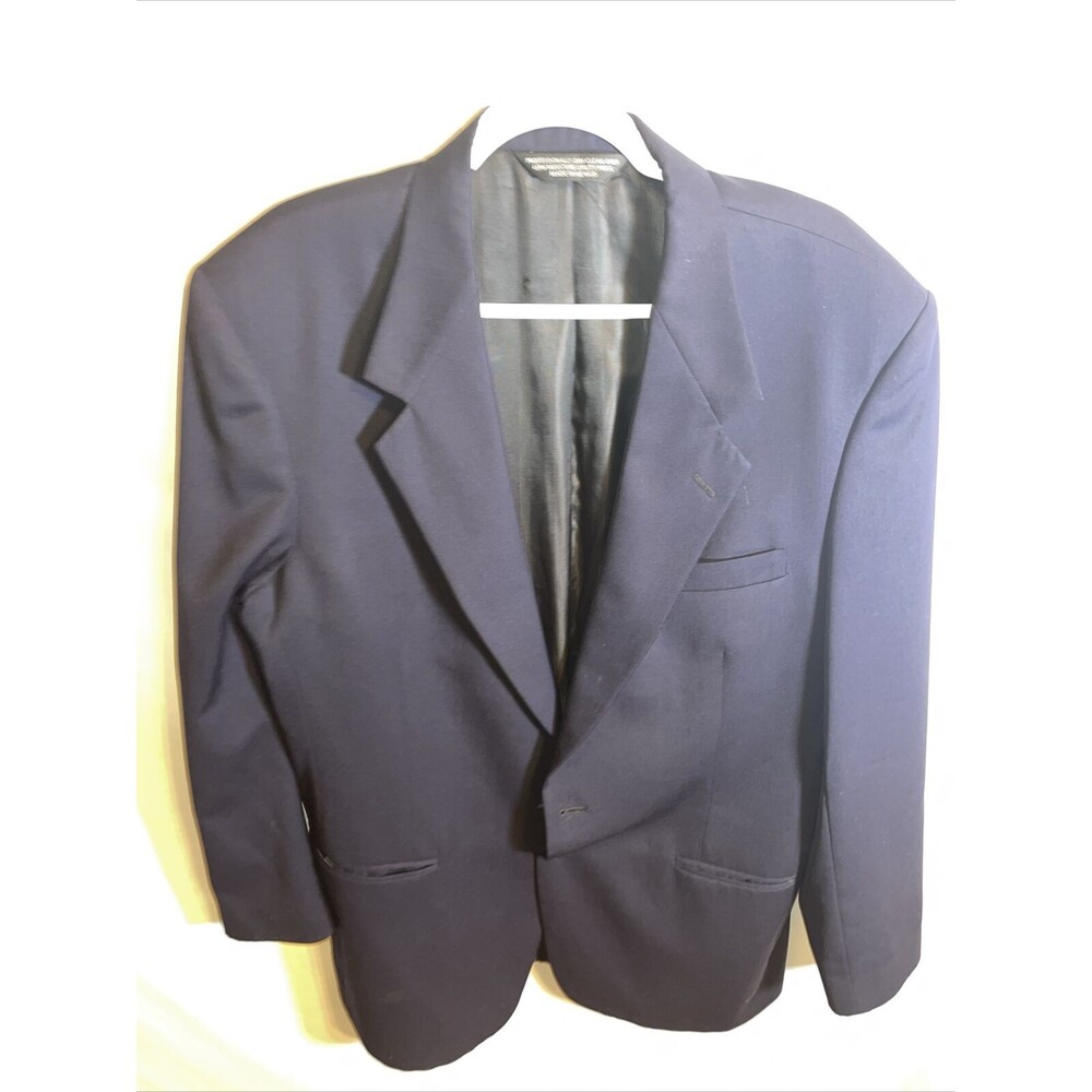 Pierre Cardin Suit Jacket Men’s Size 42L Blue 100% Worsted Wool Missing Button
